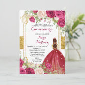 Roses rouges Fleurs or Quinceanera Invitation (Debout devant)