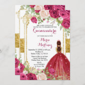 Roses rouges Fleurs or Quinceanera Invitation (Devant / Derrière)