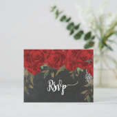 roses rouges floraux mariage rsvp carte postale (Debout devant)