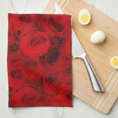 Roses rouges foncées Art Serviette de cuisine (Quart Plié)