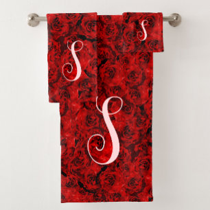 Roses rouges foncées modernes Chic Monogramme pers