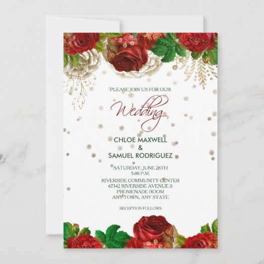 Roses rouges Frontière Faire-part de mariage flora (Devant)