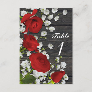 Roses Rouges & Gypsophile sur un Numéro de Table e