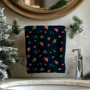 Roses rouges motif floral noir élégant serviette d
