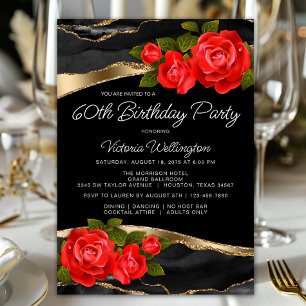 Roses Rouges Or Noir Invitation Anniversaire Tout