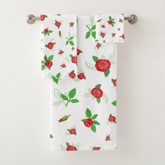Roses Rouges Romantiques Motif Floral Bain Rétro T (En situation)