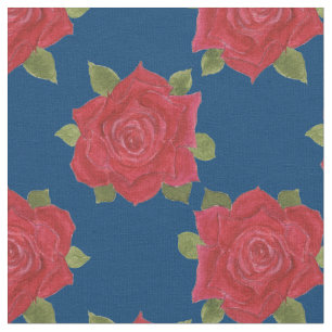 Roses rouges romantiques Motif sur tissu bleu pers