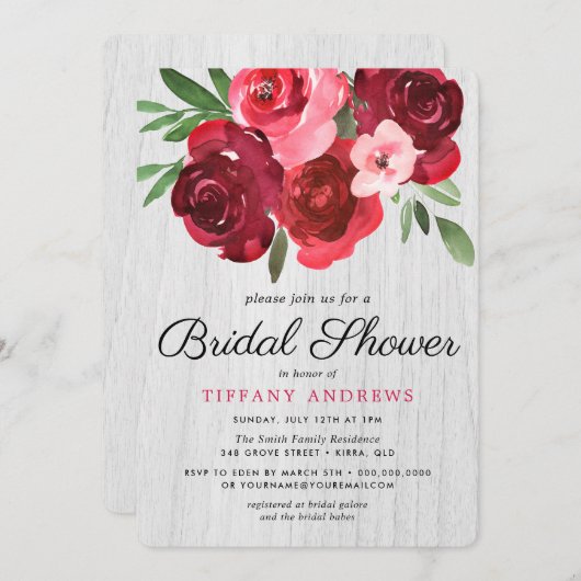 Roses rouges romantiques Rustique Invitation Fête (Devant / Derrière)