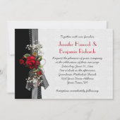 Roses rouges Rubans noirs Invitations de mariage (Devant)