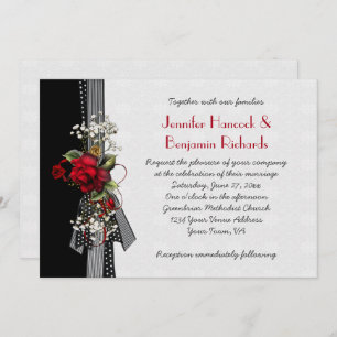 Roses rouges Rubans noirs Invitations de mariage