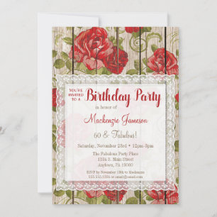 Roses Rouges Rustiques Anniversaire Invitation Den