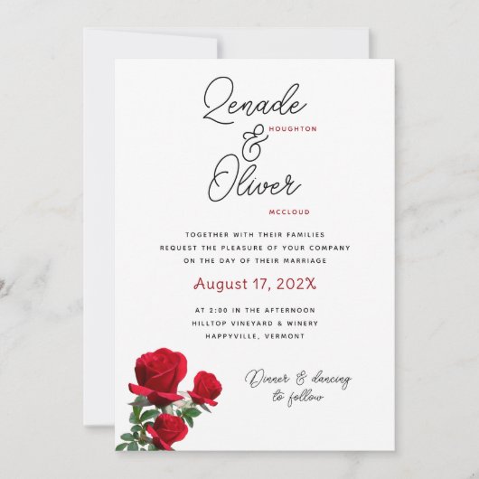 Roses rouges Simple Faire-part de mariage blanc (Devant)