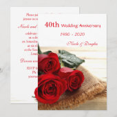 Roses rouges sur bois Invitation 40ème Anniversair (Devant / Derrière)