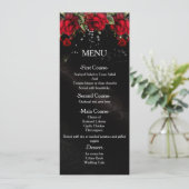 Roses rouges sur carte de menu de mariage noir (Debout devant)