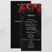 Roses rouges sur carte de menu de mariage noir (Devant / Derrière)