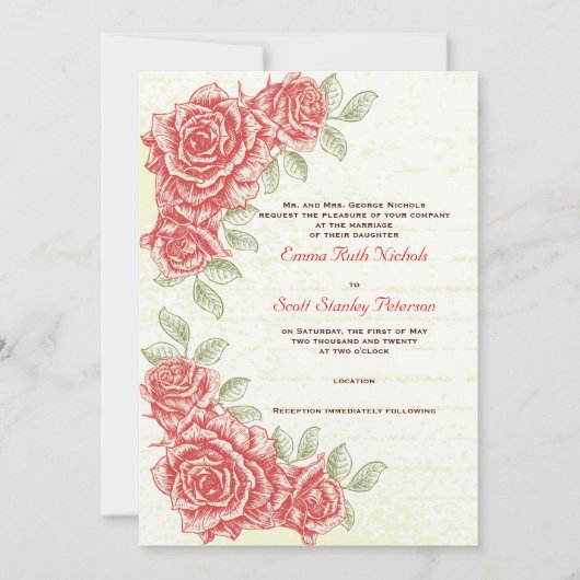 Roses rouges vintages invitation personnalisée (Devant)
