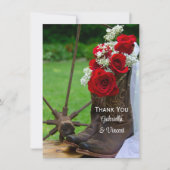 Roses rustiques et bottes de cowboy Mariage Merci (Devant)