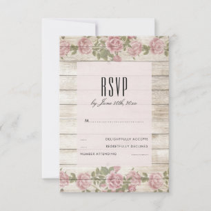 Roses Rustiques sur Bois RSVP de Mariage
