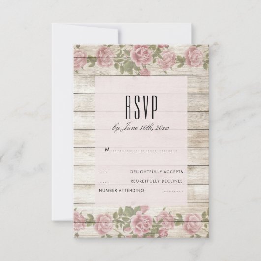 Roses Rustiques sur Bois RSVP de Mariage (Devant)