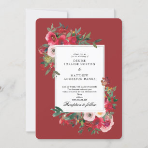 Roses sauvages et Faire-part de mariage rouge lave