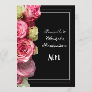 Roses sur le menu floral noir de mariage