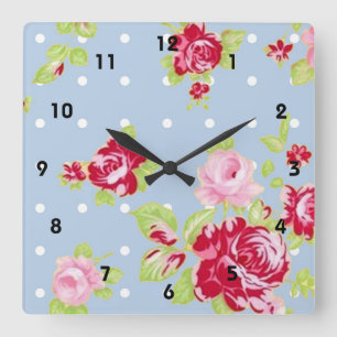Roses Sur Mur Bleu Horloge