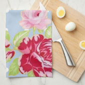 Roses Sur Serviette Cuisine Bleue (Quart Plié)