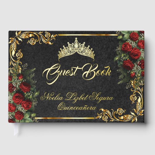 Roses, Tiara & Gold Leaves - Black (Recto)