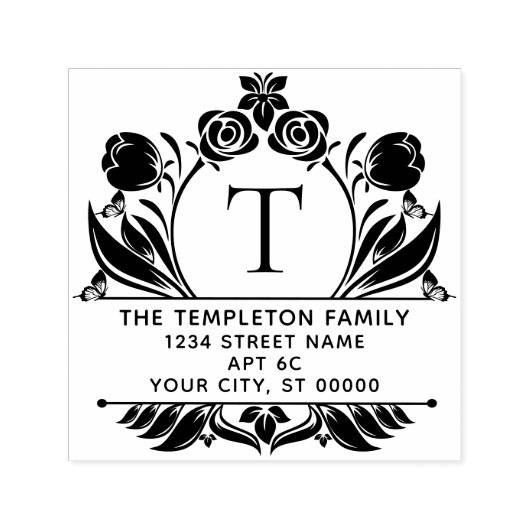Roses & Tulips Border Frame Name Initial Address Zelfinktende Stempel (Design)