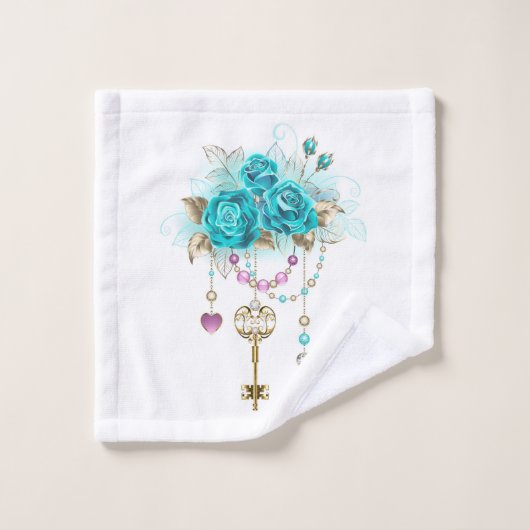 Roses turquoise avec touches (Gant de toilette)