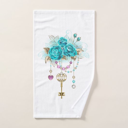 Roses turquoise avec touches (Serviette à main)
