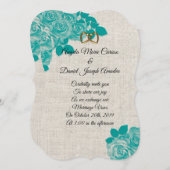 roses Turquoises faire-part de mariage sur lin (Devant / Derrière)
