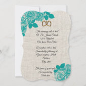 roses Turquoises faire-part de mariage sur lin (Dos)