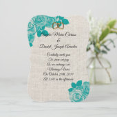 roses Turquoises faire-part de mariage sur lin (Debout devant)