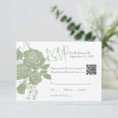 Roses verts Sage avec code QR Carte de réponse (Debout devant)