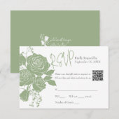 Roses verts Sage avec code QR Carte de réponse (Devant / Derrière)