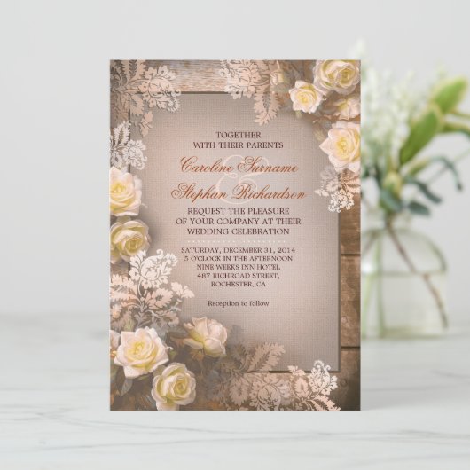 Roses victoriens invitations de mariage rustique v (Debout devant)