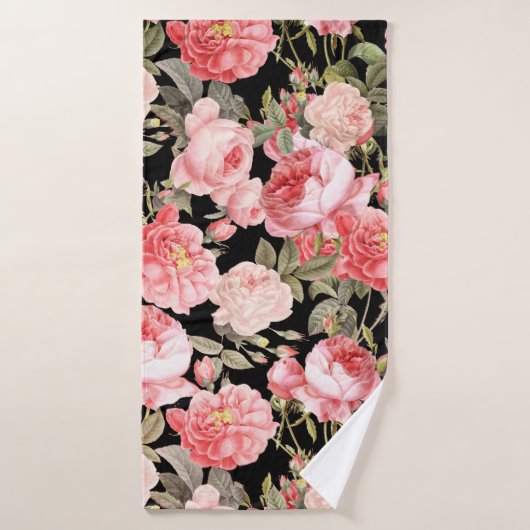 Roses victoriens roses sur le motif noir (Serviette de bain)
