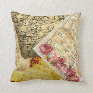Roses vintages et coussin de musique de feuille de