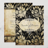 Roses Vintages Invitations Black + parchemin 5x7 (Devant / Derrière)