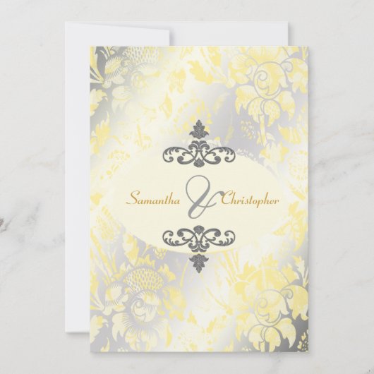 Roses Vintages Invitations Jaune + Argent 5x7 (Devant)