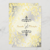 Roses Vintages Invitations Jaune + Argent 5x7 (Devant / Derrière)