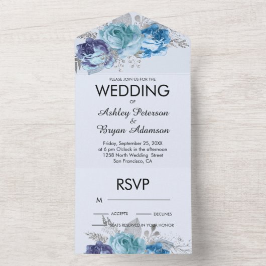 Roses violets et bleus tous en un Faire-part de ma (À l'intérieur)