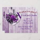 Roses violets et faire-part de mariage cardiaque (Devant / Derrière)