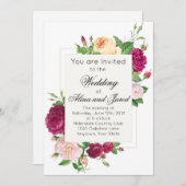 Roses violets sur Faire-part de mariage blanc (Devant / Derrière)