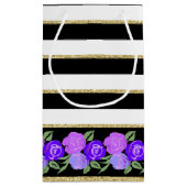 Roses violets sur le sac cadeau noir, blanc, or (Dos)