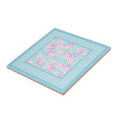 Roses White Butterflies Gingham Ceramic Tegel Tegeltje (Zijkant)