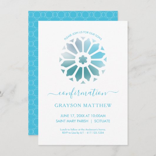 Rosette, Invitation de confirmation bleue (Devant / Derrière)