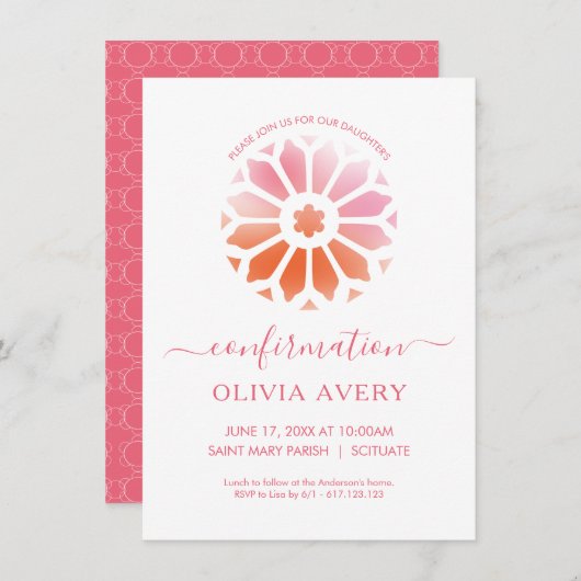 Rosette, Roze Bevestiging Uitnodiging (Voorkant / Achterkant)