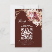 Rosewood Gold Frame QR Code Wedding RSVP Card Kaartje (Voorkant)